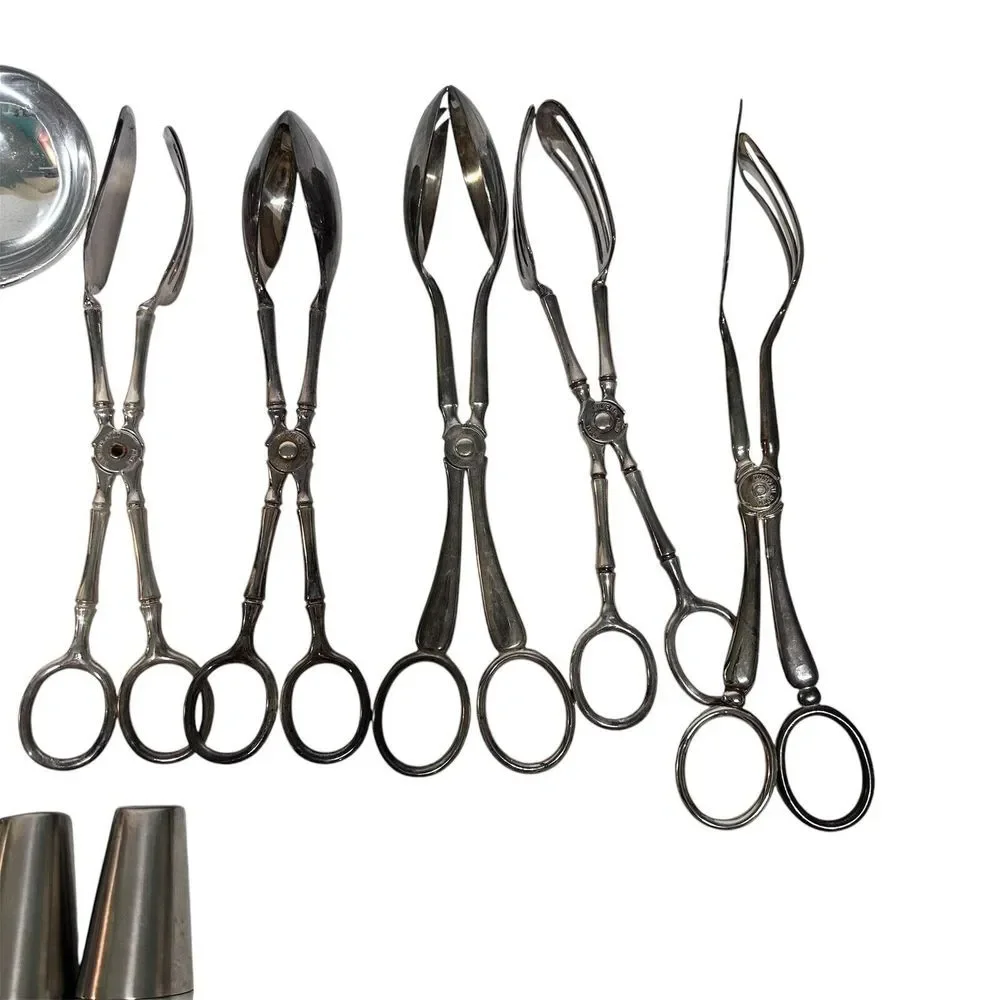 Vintage Silver Plated Italy China Scissor Spoon Fork Salad Server Utensils 11 Pc